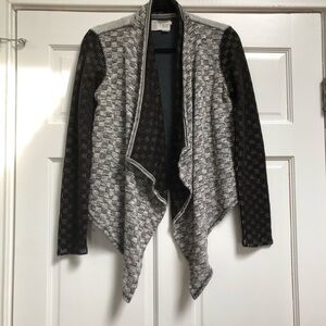 Anthropologie black and white knitted waterfall cardigan